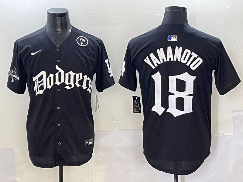 Men 2025 Los Angeles Dodgers #18 Yamamoto Black Seventh generation Joint Name Nike MLB Jersey style 7